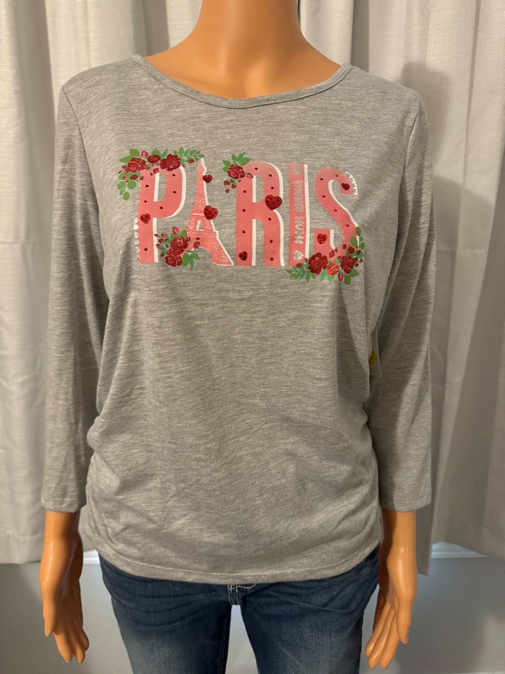 Cute Sweet Violet size M gray 3/4 sleeve rouched Paris pullover t-shirt new